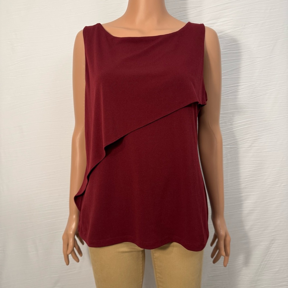 Ann Taylor Women's Large Red Asymmetrical Sleeveless Blouse